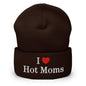 I Love Hot Moms Embroidered Knit Cuffed Beanie - Brown