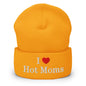 I Love Hot Moms Embroidered Knit Cuffed Beanie - Gold