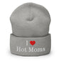 I Love Hot Moms Embroidered Knit Cuffed Beanie - Heather Grey