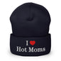 I Love Hot Moms Embroidered Knit Cuffed Beanie - Navy