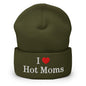 I Love Hot Moms Embroidered Knit Cuffed Beanie - Olive