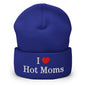 I Love Hot Moms Embroidered Knit Cuffed Beanie - Royal