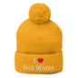 I Love Hot Moms Embroidered Knit Pom Beanie - Gold