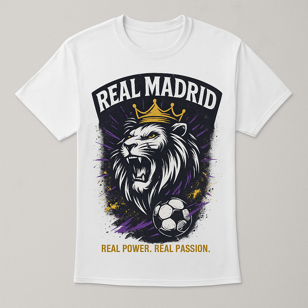 Madrid Rises – Real Power Passion Fanfare T-Shirt (White & Black Editions) - White / Small - T-Shirts