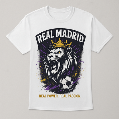 Madrid Rises – Real Power Passion Fanfare T-Shirt (White & Black Editions) - White / Small - T-Shirts