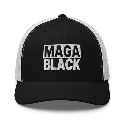 MAGA Black Retro Trucker Hat - Black/ White