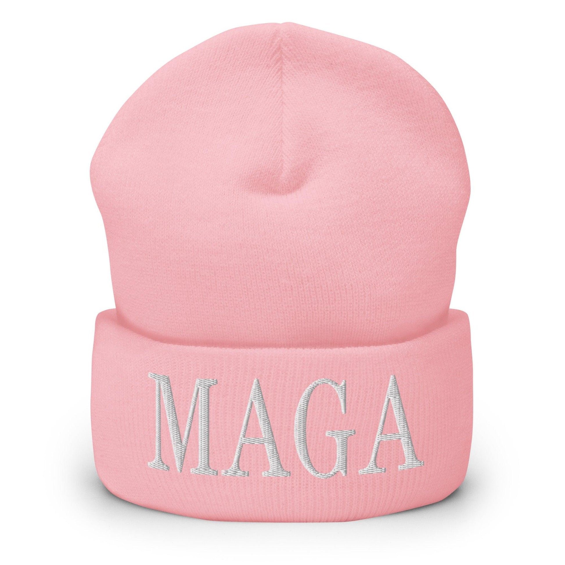 MAGA Make America Great Again Embroidered Knit Cuffed Beanie - Baby Pink