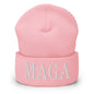 MAGA Make America Great Again Embroidered Knit Cuffed Beanie - Baby Pink