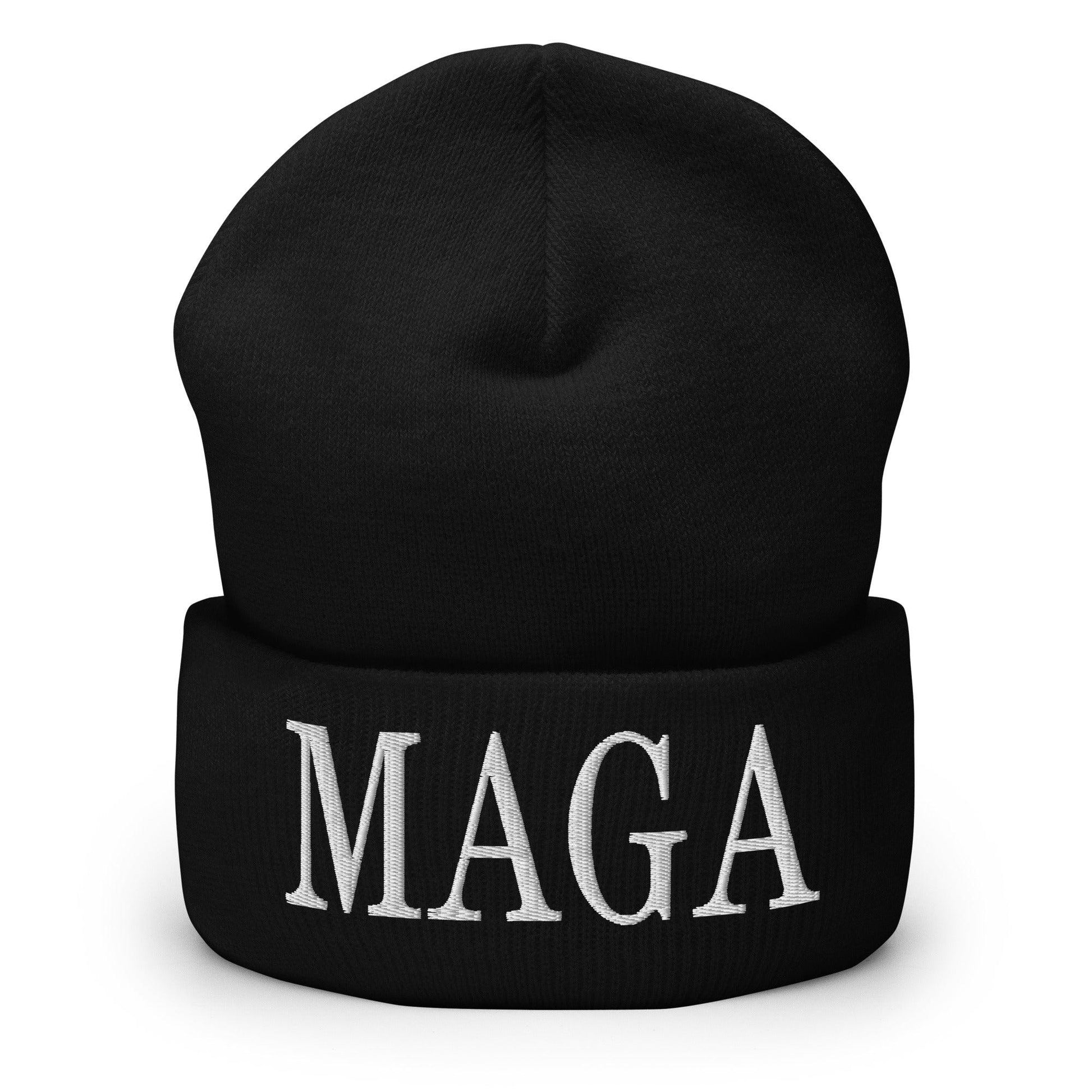 MAGA Make America Great Again Embroidered Knit Cuffed Beanie - Black