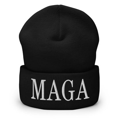 MAGA Make America Great Again Embroidered Knit Cuffed Beanie - Black