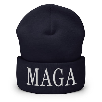 MAGA Make America Great Again Embroidered Knit Cuffed Beanie - Navy