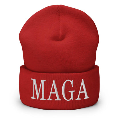 MAGA Make America Great Again Embroidered Knit Cuffed Beanie - Red
