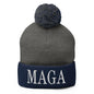 MAGA Make America Great Again Embroidered Knit Pom Beanie - Dark Heather Grey/ Navy
