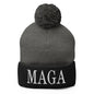 MAGA Make America Great Again Embroidered Knit Pom Beanie - Dark Heather Grey/ Black