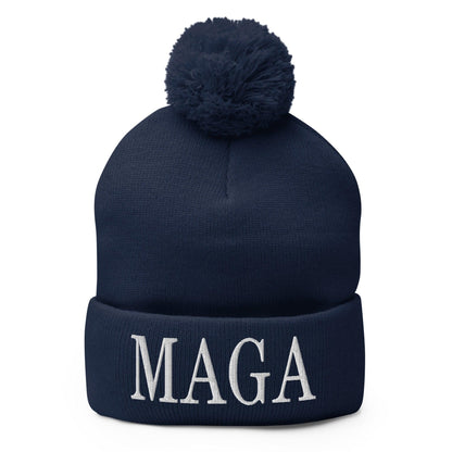 MAGA Make America Great Again Embroidered Knit Pom Beanie - Navy