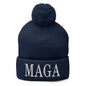 MAGA Make America Great Again Embroidered Knit Pom Beanie - Navy
