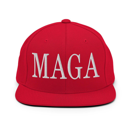 MAGA Make Us Great Again Flat Bill Brim Snapback Hat - Red - Headwear