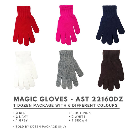 Magic Gloves - 16469AST Assorted Colour Package - Dozen (3 Red 3 Hot Pink 2 Navy White 1 Grey Brown)