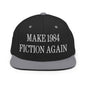 Make 1984 Fiction Again Embroidered Flat Bill Brim Snapback Hat - Black/ Silver