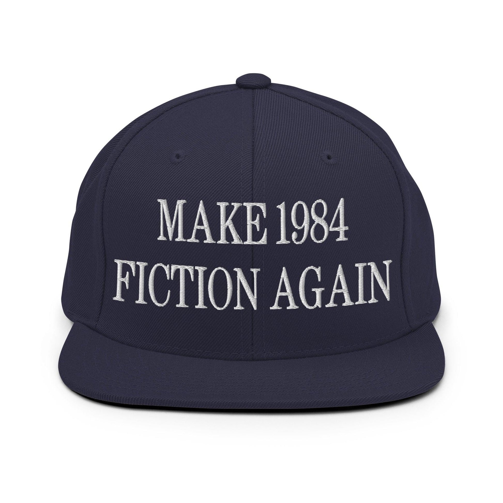 Make 1984 Fiction Again Embroidered Flat Bill Brim Snapback Hat - Navy