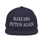 Make 1984 Fiction Again Embroidered Flat Bill Brim Snapback Hat - Navy
