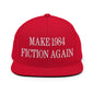 Make 1984 Fiction Again Embroidered Flat Bill Brim Snapback Hat - Red