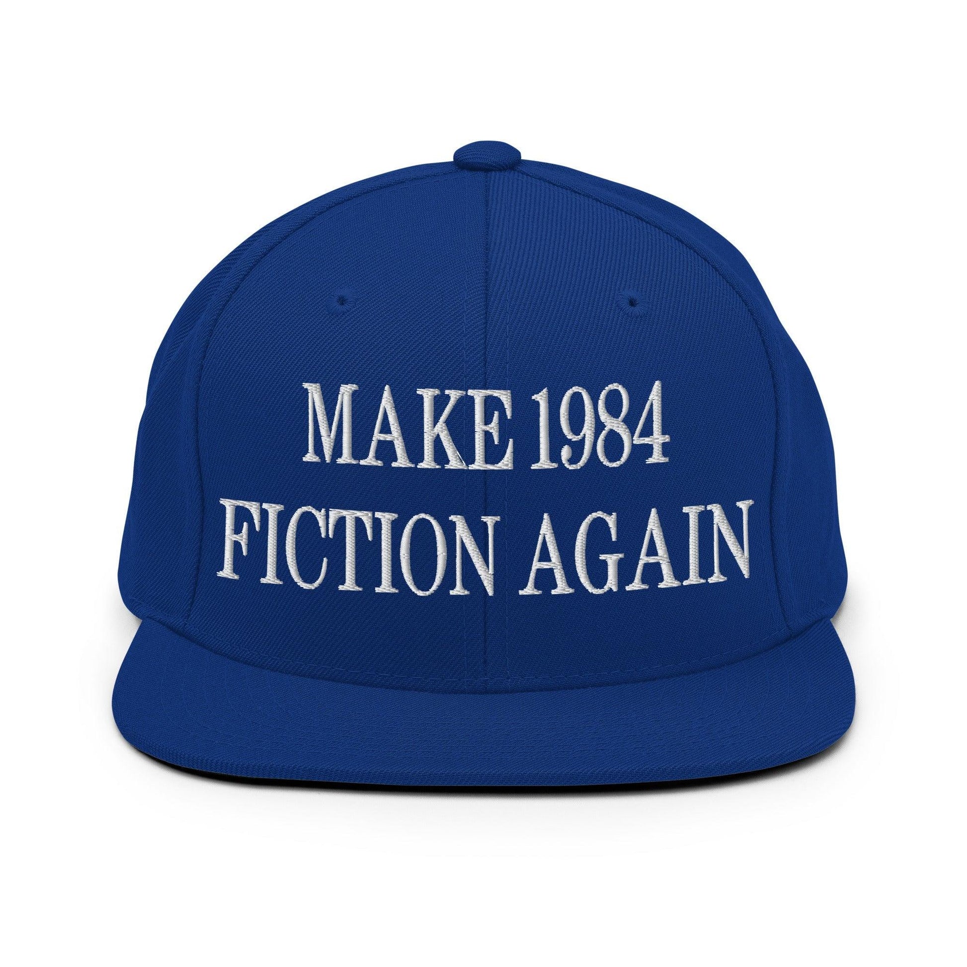 Make 1984 Fiction Again Embroidered Flat Bill Brim Snapback Hat - Royal Blue