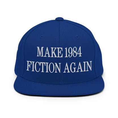 Make 1984 Fiction Again Embroidered Flat Bill Brim Snapback Hat - Royal Blue