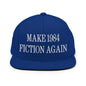 Make 1984 Fiction Again Embroidered Flat Bill Brim Snapback Hat - Royal Blue