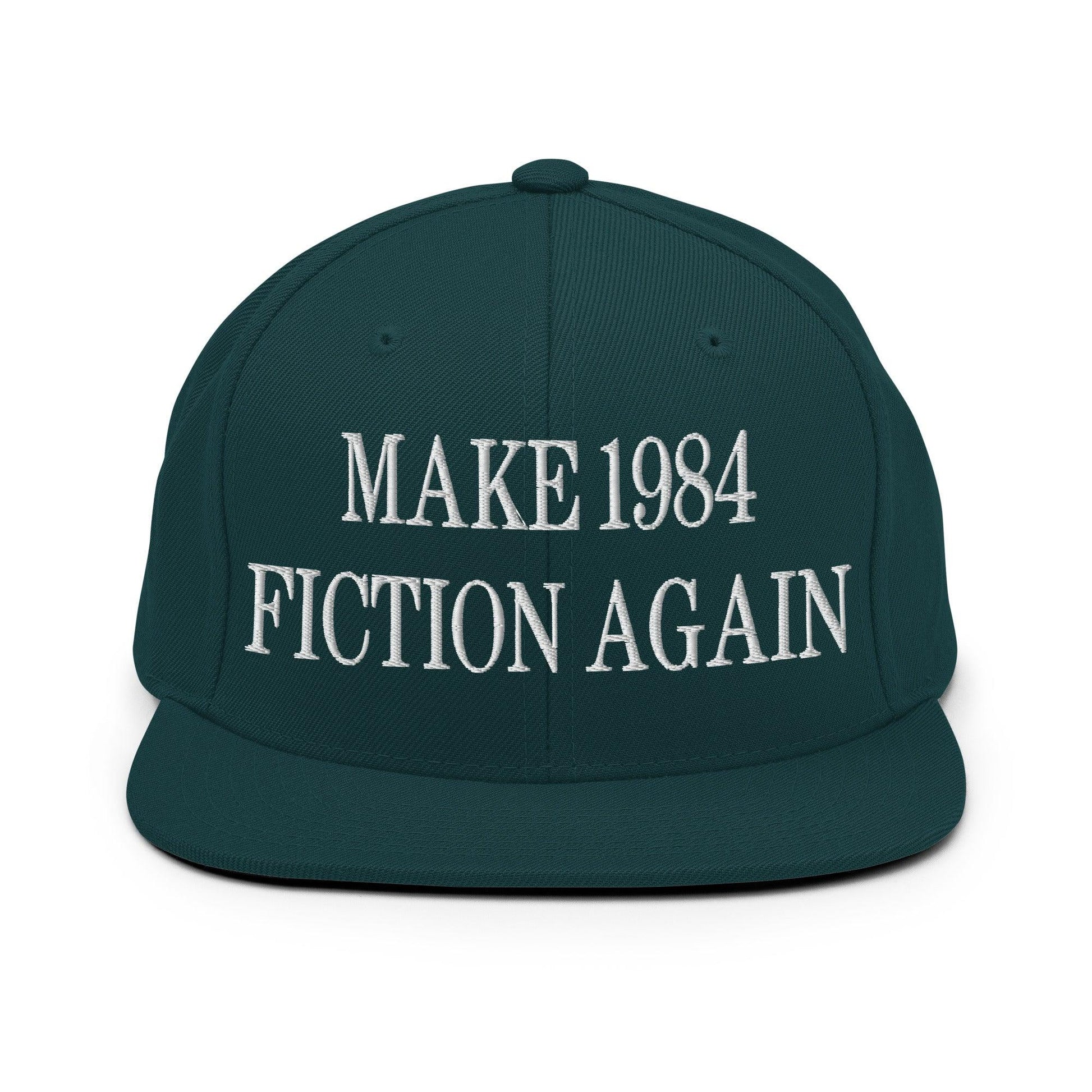Make 1984 Fiction Again Embroidered Flat Bill Brim Snapback Hat - Spruce