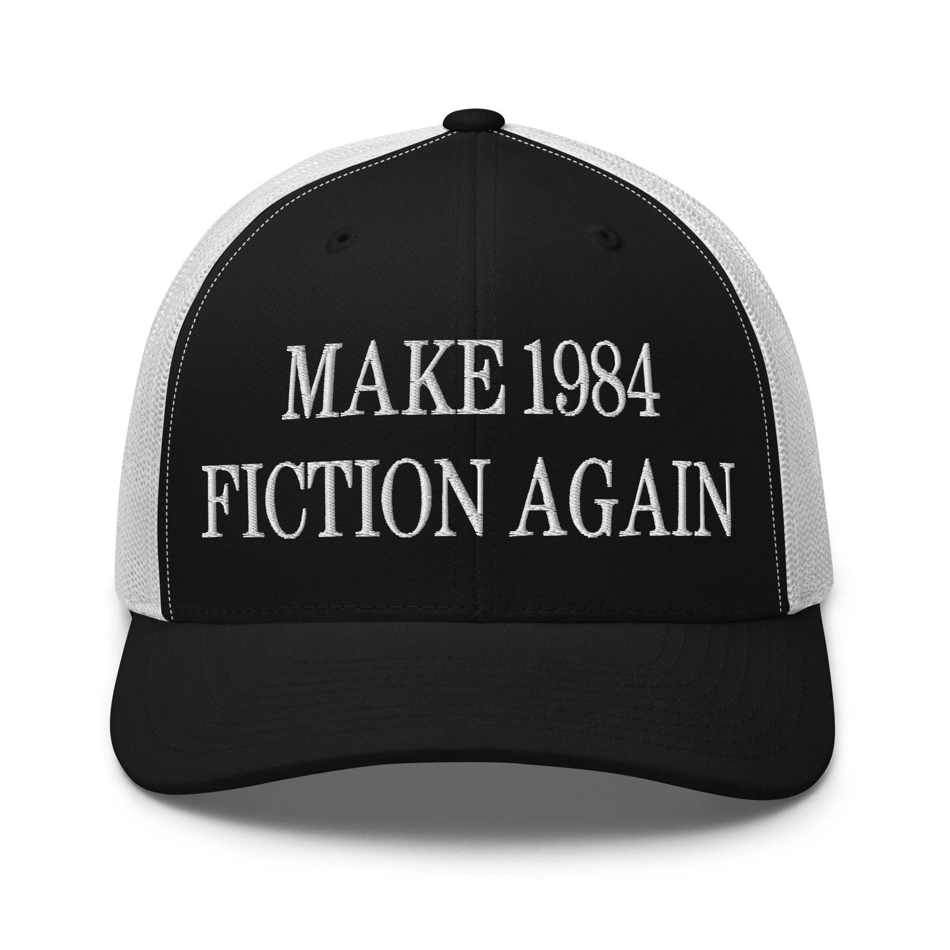 Make 1984 Fiction Again Embroidered Mesh Trucker Hat - Black/ White