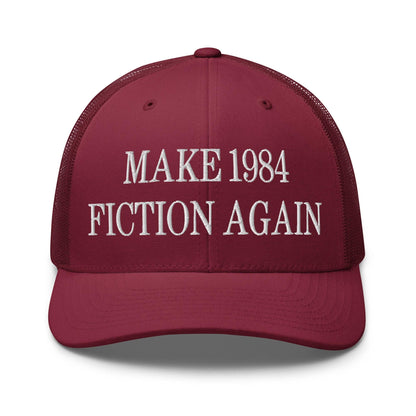 Make 1984 Fiction Again Embroidered Mesh Trucker Hat - Cranberry