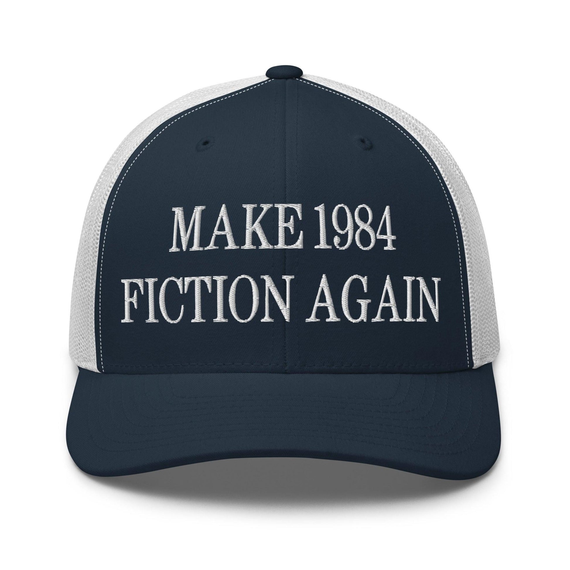 Make 1984 Fiction Again Embroidered Mesh Trucker Hat - Navy/ White