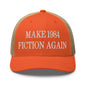 Make 1984 Fiction Again Embroidered Mesh Trucker Hat - Rustic Orange/ Khaki
