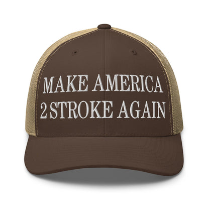 Make Us 2 Stroke Again Embroidered Mesh Trucker Hat - Brown/ Khaki