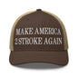 Make Us 2 Stroke Again Embroidered Mesh Trucker Hat - Brown/ Khaki