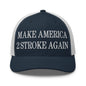 Make Us 2 Stroke Again Embroidered Mesh Trucker Hat - Navy/ White