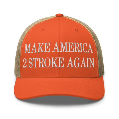 Make Us 2 Stroke Again Embroidered Mesh Trucker Hat - Rustic Orange/ Khaki