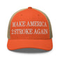 Make Us 2 Stroke Again Embroidered Mesh Trucker Hat - Rustic Orange/ Khaki