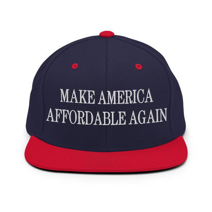 Make Us Affordable Again Embroidered Flat Bill Brim Snapback Hat - Navy/ Red