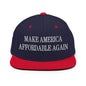 Make Us Affordable Again Embroidered Flat Bill Brim Snapback Hat - Navy/ Red