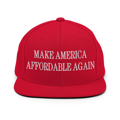Make Us Affordable Again Embroidered Flat Bill Brim Snapback Hat - Red