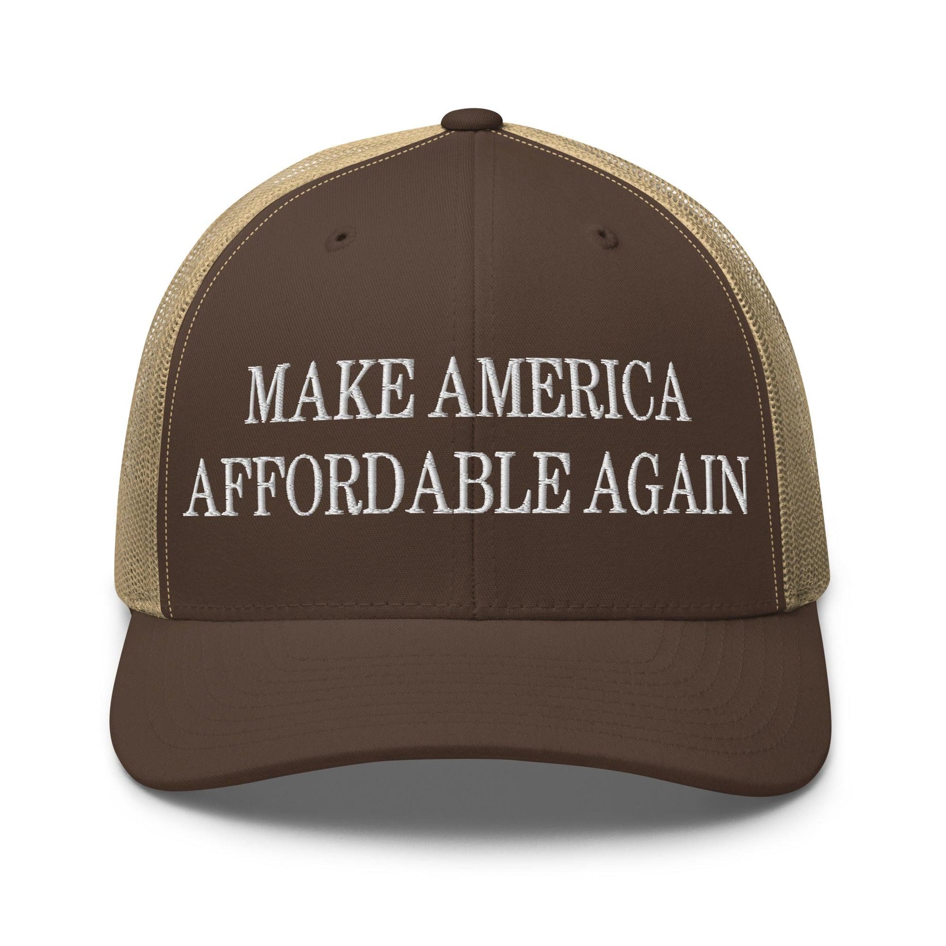 Make Us Affordable Again Embroidered Mesh Trucker Hat - Brown/ Khaki