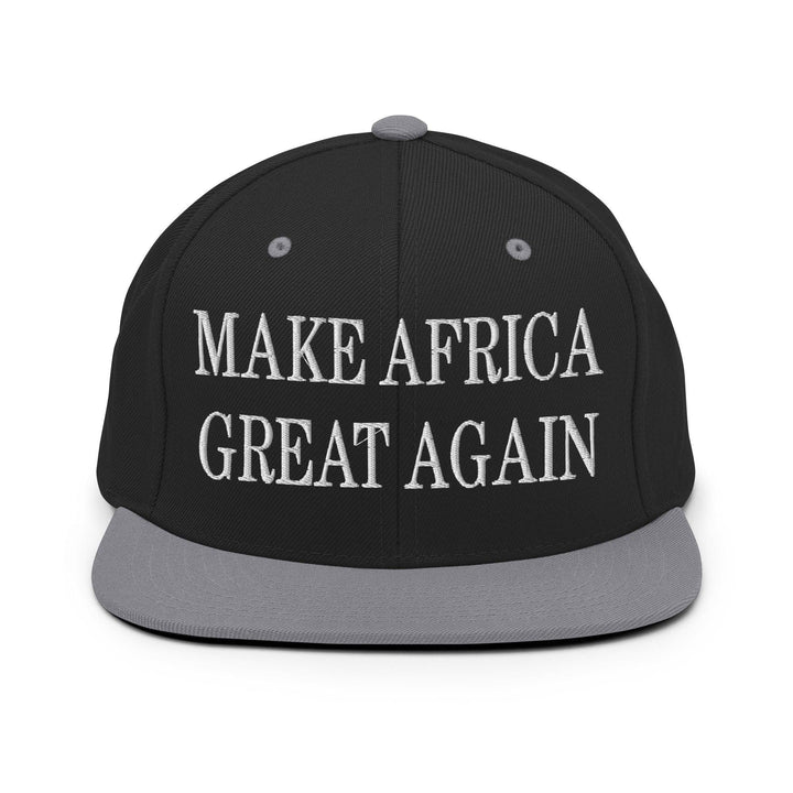 Make Africa Great Again Embroidered Flat Bill Brim Snapback Hat - Black/ Silver