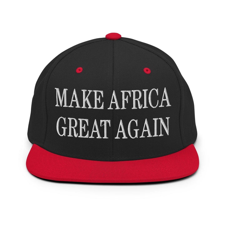 Make Africa Great Again Embroidered Flat Bill Brim Snapback Hat - Black/ Red