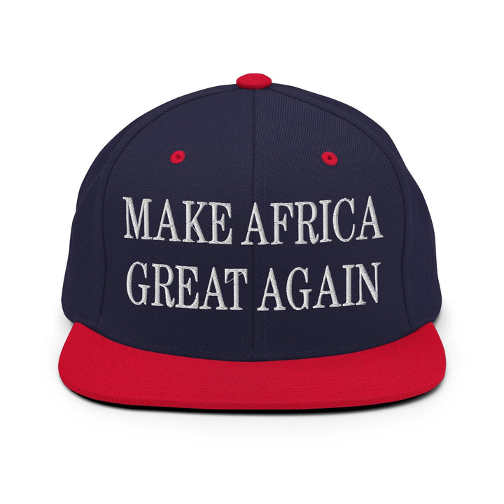Make Africa Great Again Embroidered Flat Bill Brim Snapback Hat - Navy/ Red