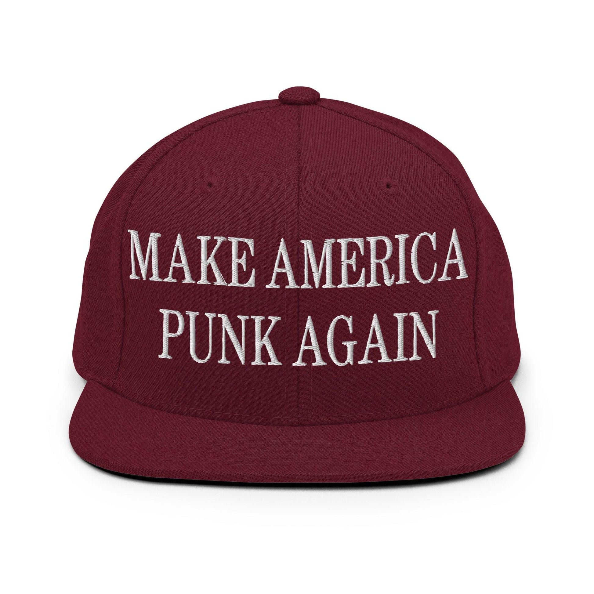 Make It Again Embroidered Flat Bill Brim Snapback Hat - Maroon