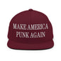 Make It Again Embroidered Flat Bill Brim Snapback Hat - Maroon