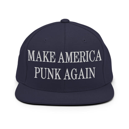 Make It Again Embroidered Flat Bill Brim Snapback Hat - Navy