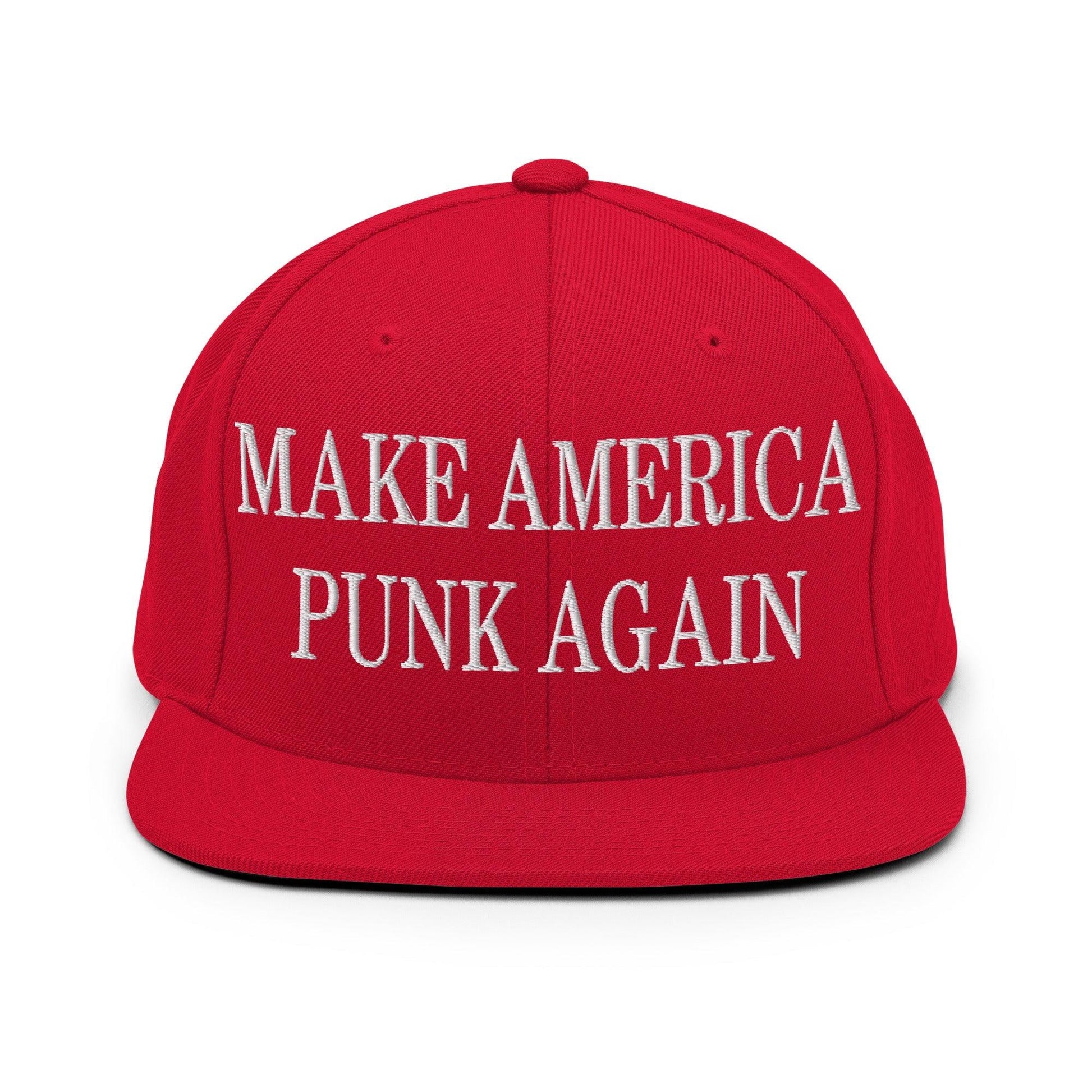 Make It Again Embroidered Flat Bill Brim Snapback Hat - Red